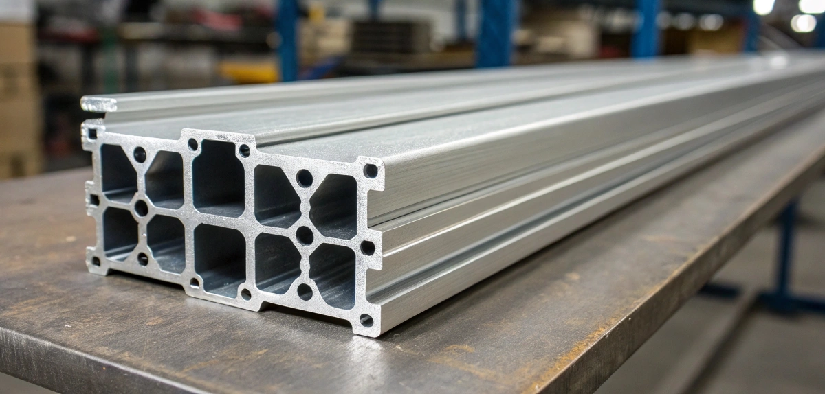 Close up of industrial aluminum extrusion die shaping metal