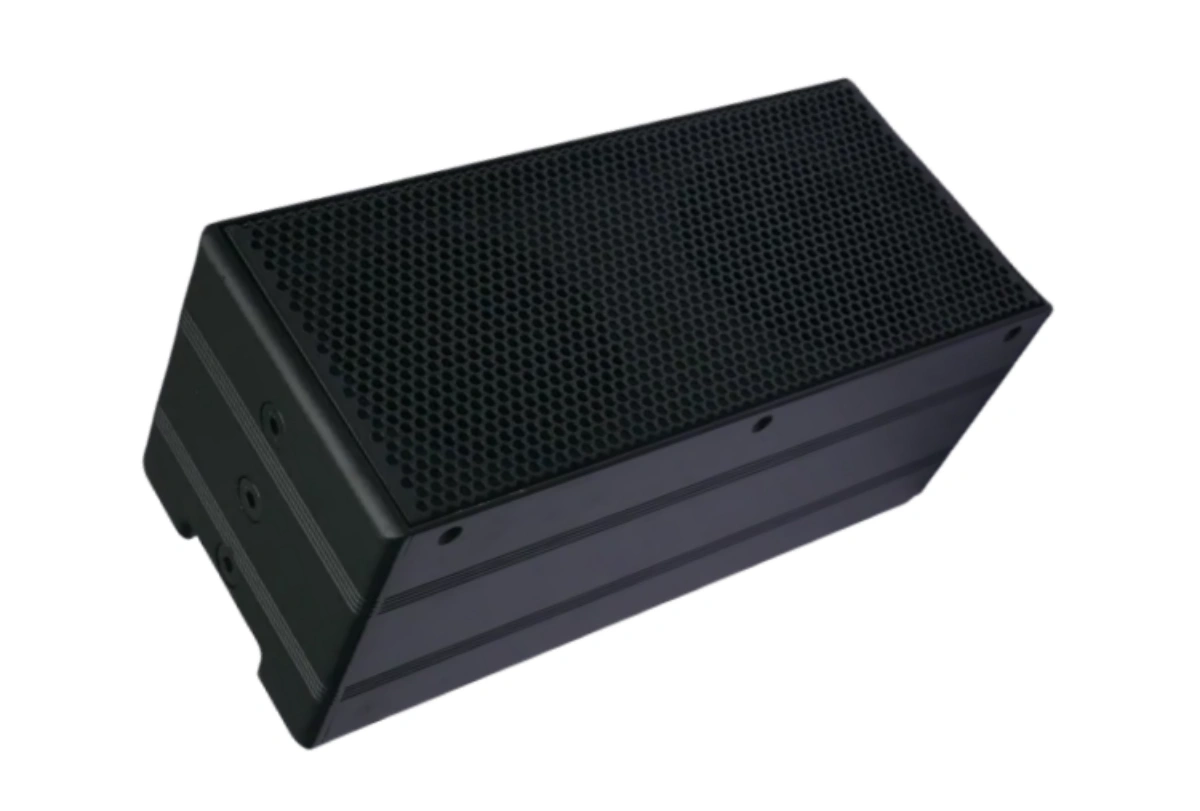 The flawless finish of an aluminum speaker enclosure