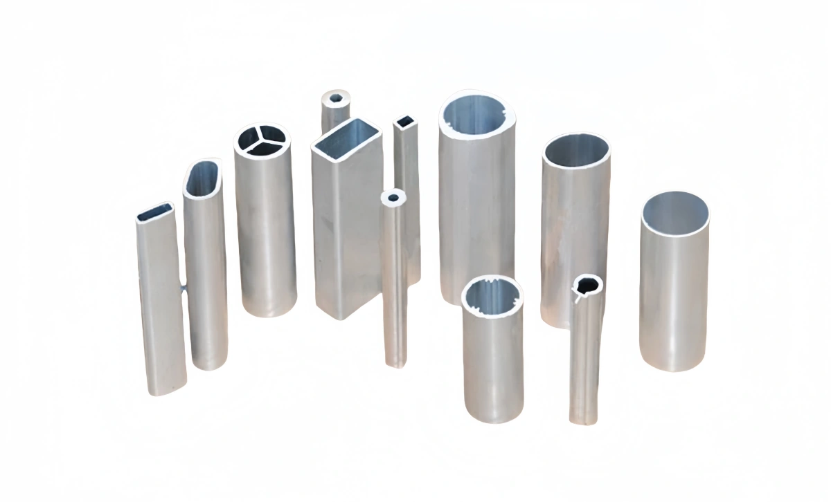 A close up of a hollow round aluminum extrusion profile
