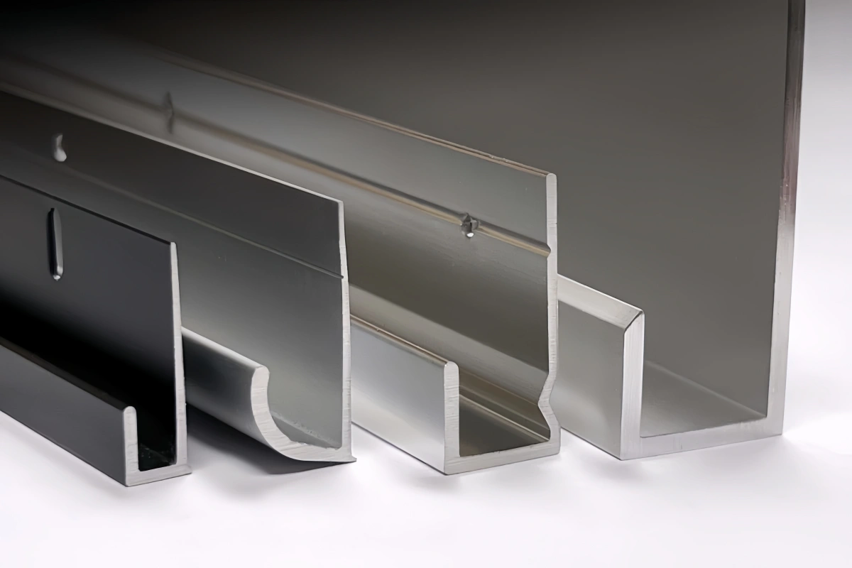 A close up of j channel aluminum extrusions