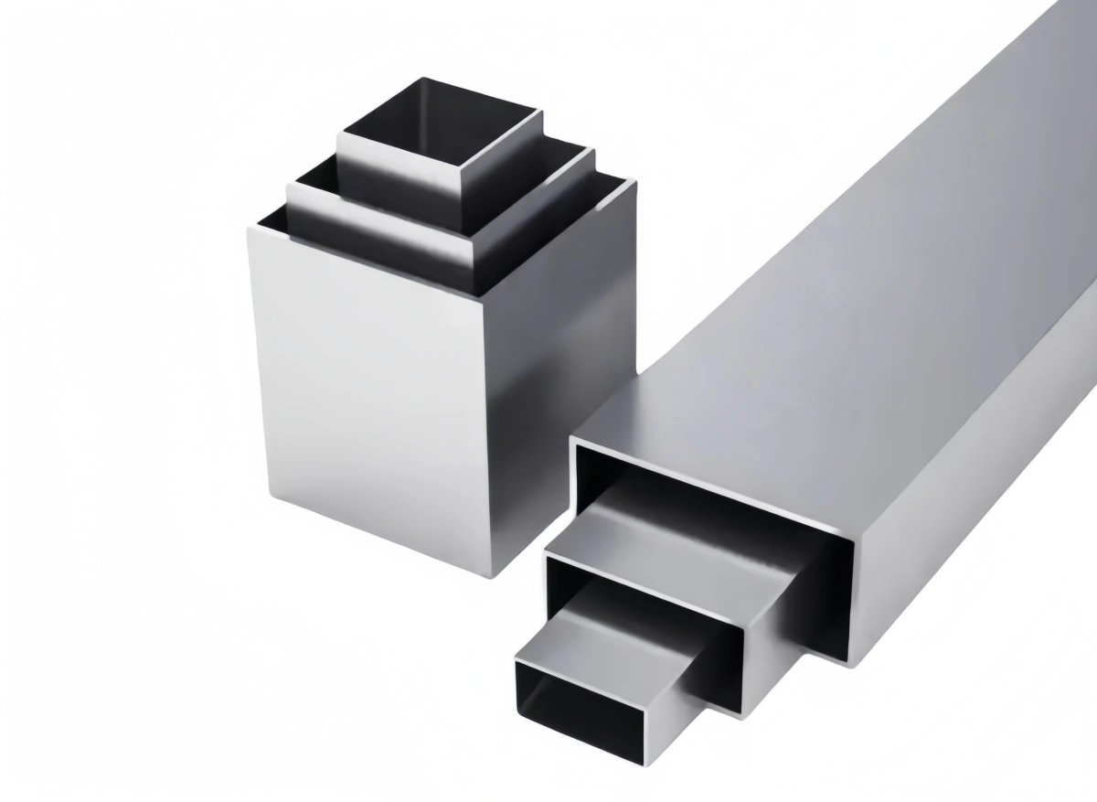 A close up view of a square aluminum extrusion profile