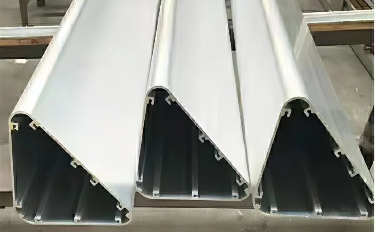 Close up view of a triangular aluminum extrusion profile