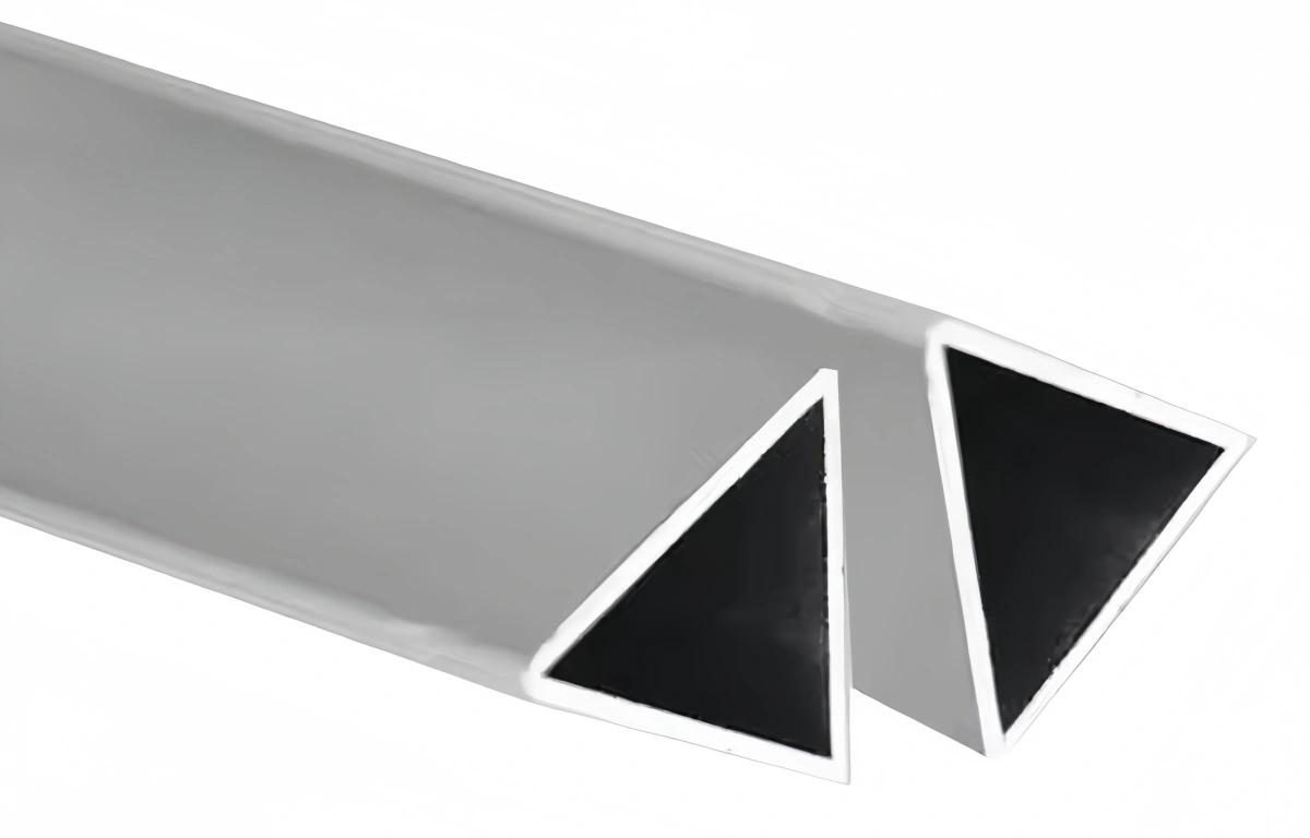 Extrusion press creating a triangular aluminum extrusion